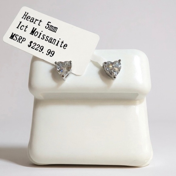 Heart 1Ct Moissanite Stud Earrings Sterling Silver GRA Certified New With Tags